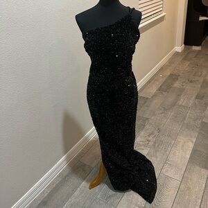 Black Sparkly Off-The-Shoulder Dress